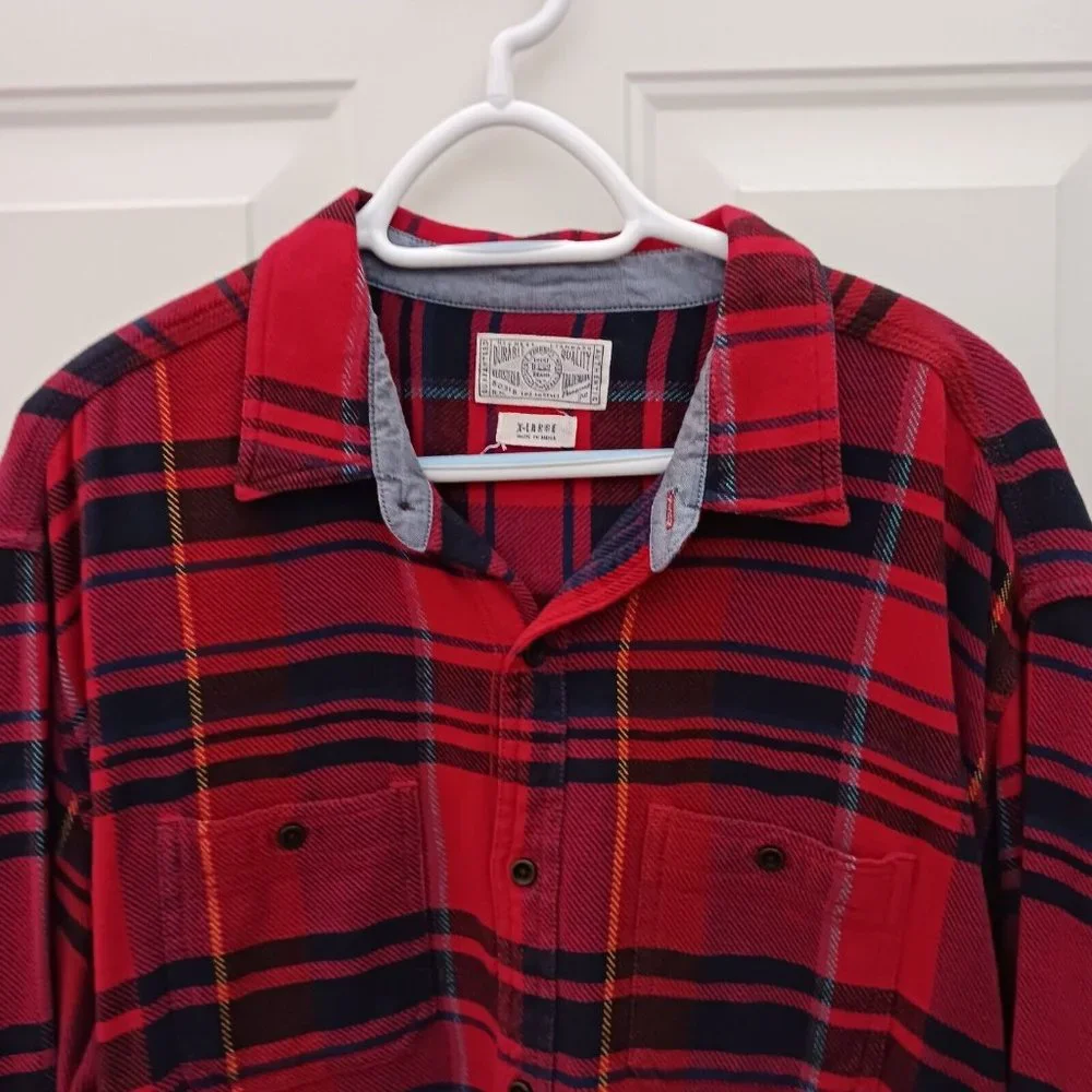 Vintage Lucky‎ Brand Button Front Shirt Red Plaid Mens XL